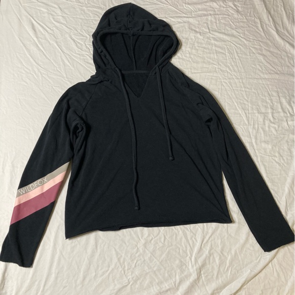 WILDFOX Sweat Halo Black Hoodie Pullover with Pink Stripes - Picture 6 of 9